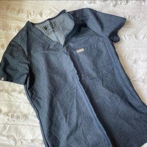 Figs Heather Denim Catarina Scrub Top XXS
